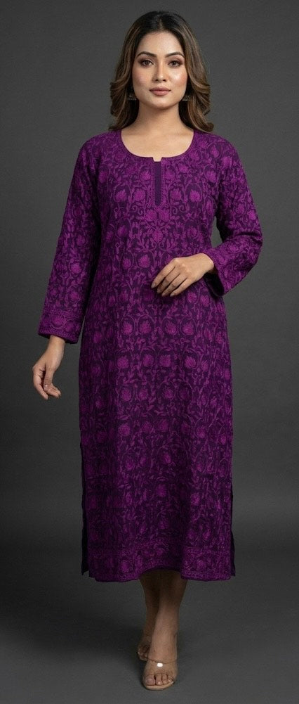 INAYA – Plum Purple Kashmiri Aari Embroidered Georgette Kurta
