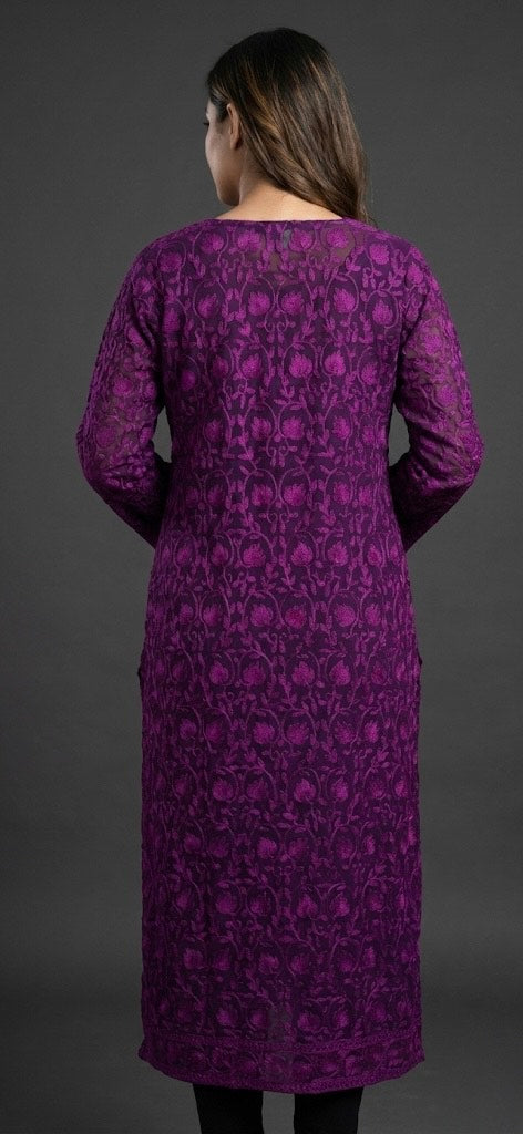 INAYA – Plum Purple Kashmiri Aari Embroidered Georgette Kurta