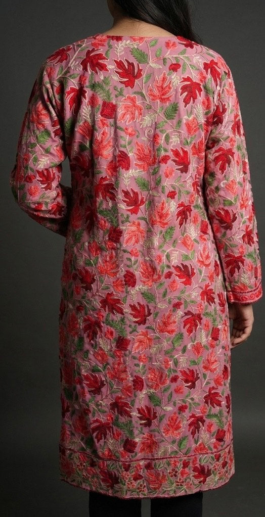 Sahar Kashmiri Aari Kurta – Embroidered Premium Georgette (Pink Bloom)