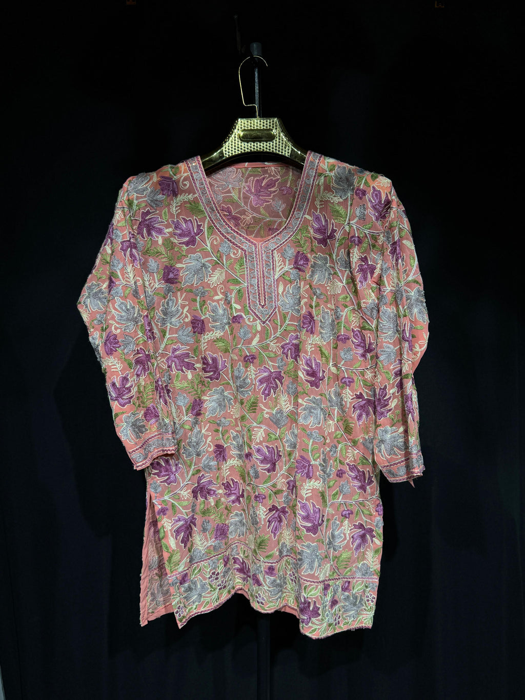 Aaliyah Pastel Bloom Kashmiri Aari Kurta | Embroidered Pure Georgette